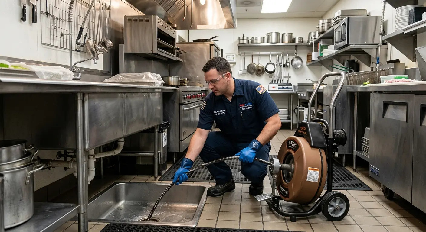 Commercial drain cleaning service in a restaurant kitchen in Fayetteville